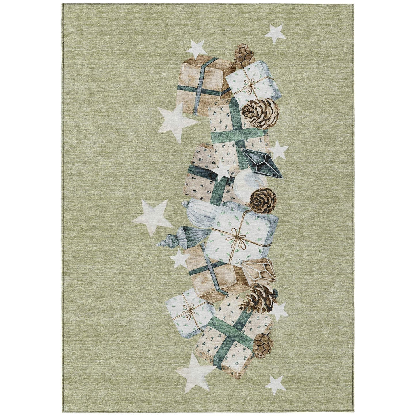 10' X 14' Artichoke Green Beige Ivory And Taupe Presents Washable Indoor Outdoor Area Rug - Homeroots - Flyclothing LLC