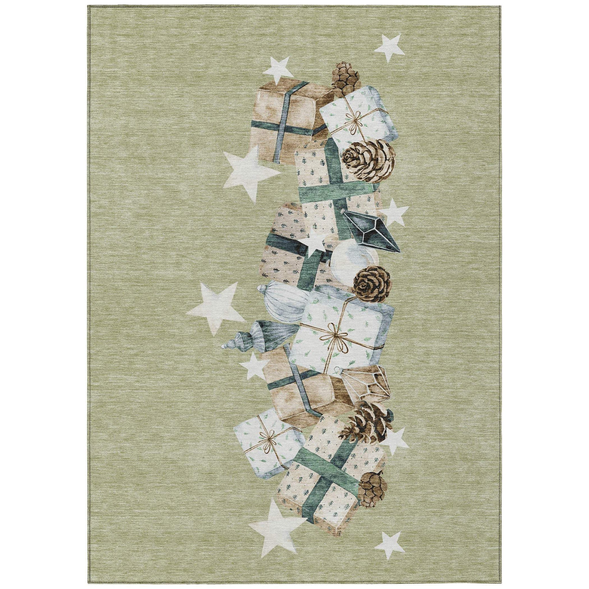 10' X 14' Artichoke Green Beige Ivory And Taupe Presents Washable Indoor Outdoor Area Rug - Homeroots - Flyclothing LLC