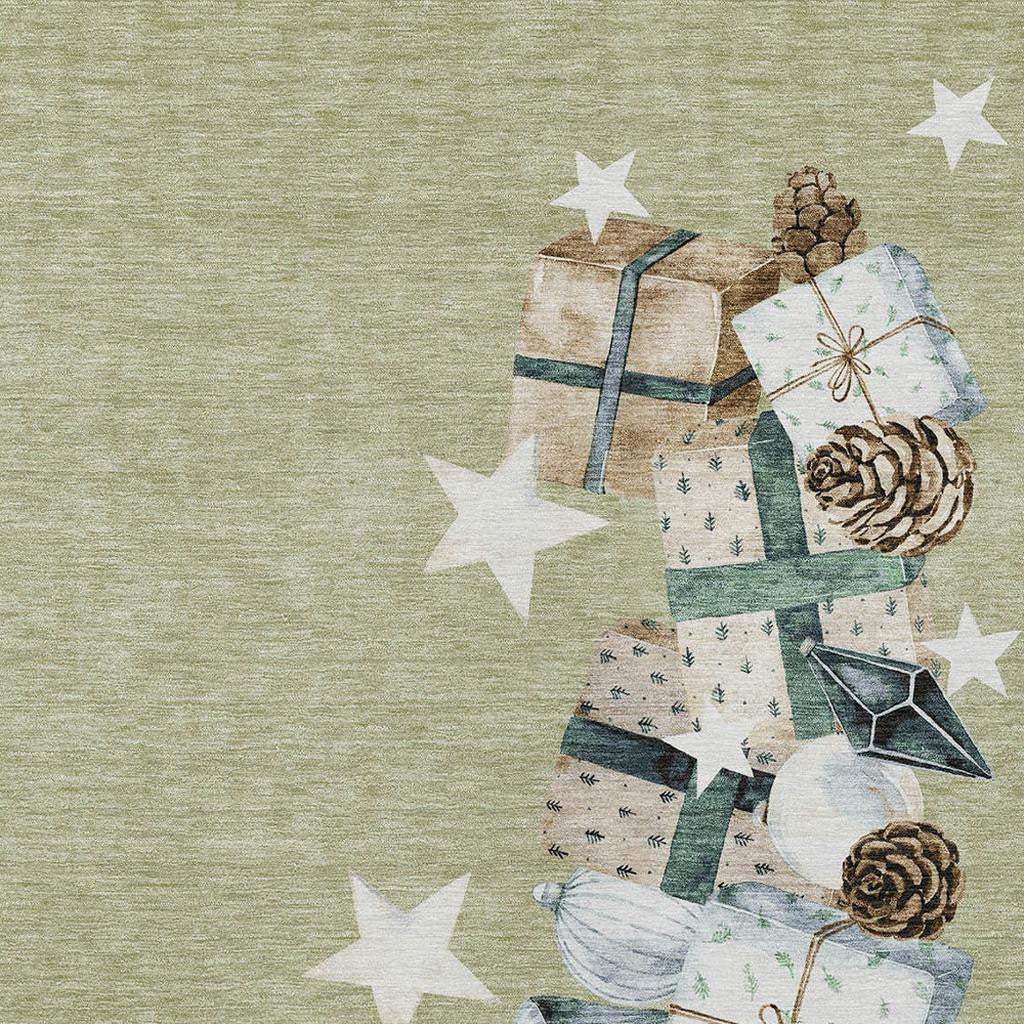 10' X 14' Artichoke Green Beige Ivory And Taupe Presents Washable Indoor Outdoor Area Rug - Homeroots - Flyclothing LLC