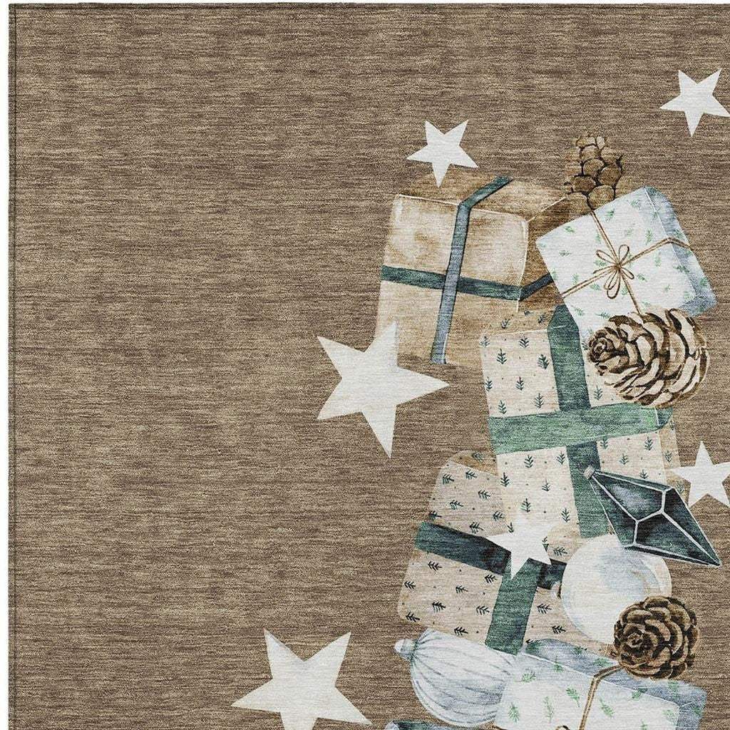 3' X 5' Brown Beige Ivory And Taupe Presents Washable Indoor Outdoor Area Rug - Homeroots - Flyclothing LLC
