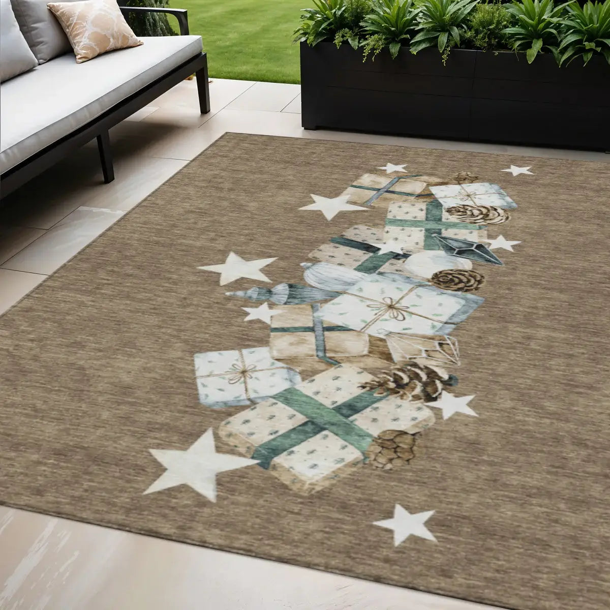 5' X 8' Brown Beige Ivory And Taupe Presents Washable Indoor Outdoor Area Rug - Homeroots - Flyclothing LLC