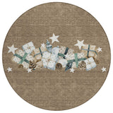 8' Brown Beige Ivory And Taupe Round Presents Washable Indoor Outdoor Area Rug - Homeroots - Flyclothing LLC