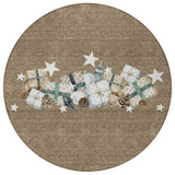 8' Brown Beige Ivory And Taupe Round Presents Washable Indoor Outdoor Area Rug - Homeroots - Flyclothing LLC