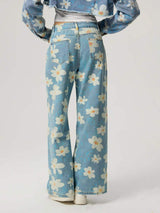 Pocketed Floral Wide Leg Jeans - Trendsi - Flyclothing LLC