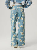 Pocketed Floral Wide Leg Jeans - Trendsi