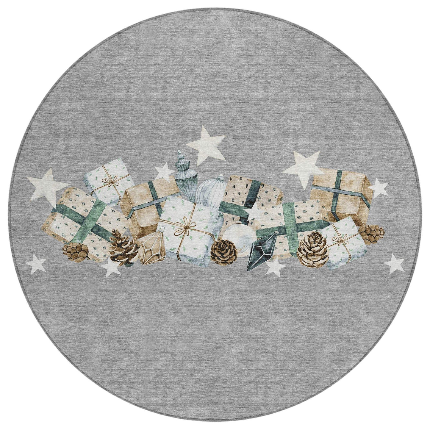 8' Gray Beige Ivory And Taupe Round Presents Washable Indoor Outdoor Area Rug - Homeroots - Flyclothing LLC