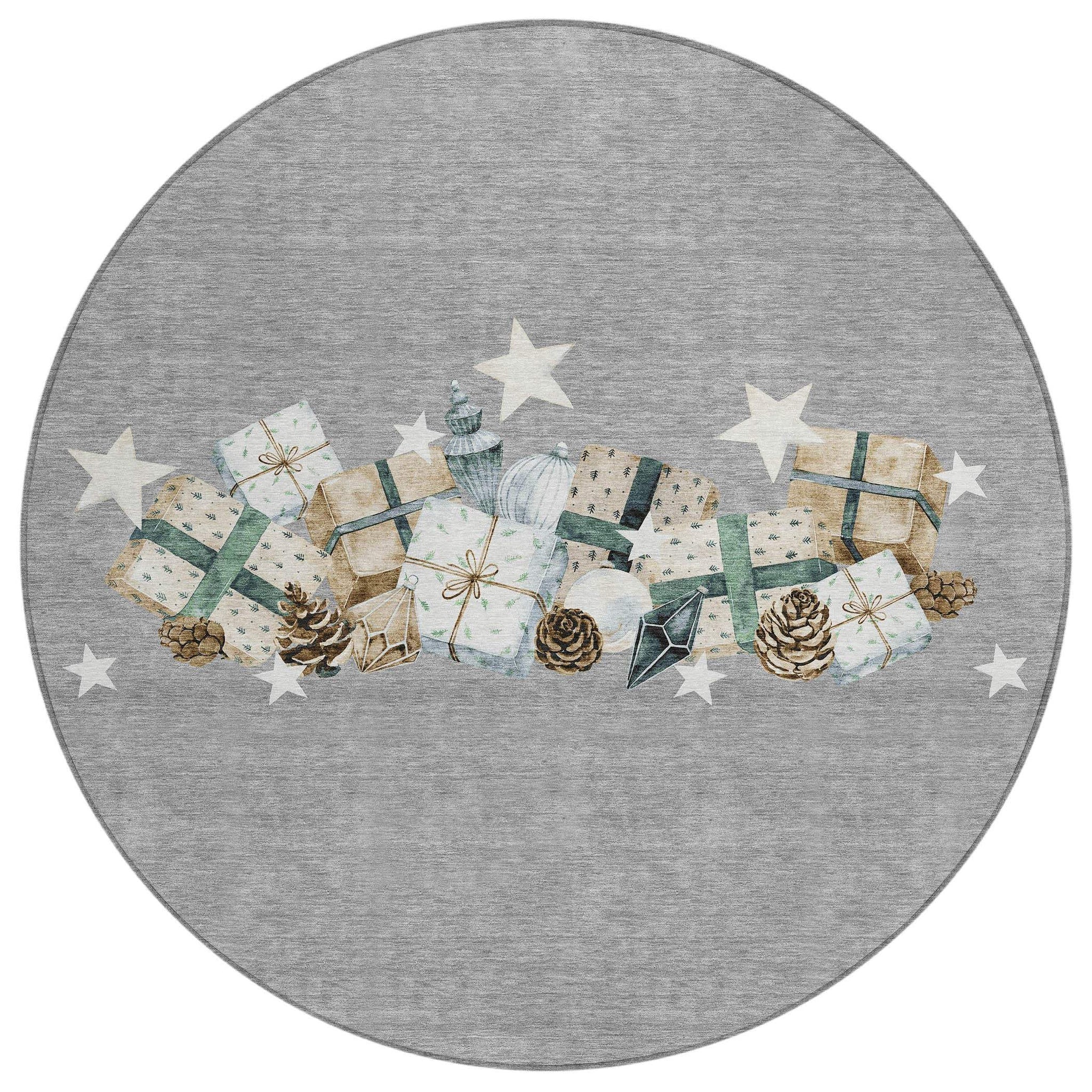 8' Gray Beige Ivory And Taupe Round Presents Washable Indoor Outdoor Area Rug - Homeroots - Flyclothing LLC