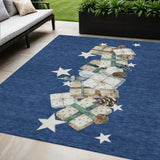 5' X 8' Navy Blue Beige Ivory And Taupe Presents Washable Indoor Outdoor Area Rug - Homeroots - Flyclothing LLC