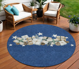 8' Navy Blue Beige Ivory And Taupe Round Presents Washable Indoor Outdoor Area Rug - Homeroots - Flyclothing LLC