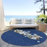 8' Navy Blue Beige Ivory And Taupe Round Presents Washable Indoor Outdoor Area Rug - Homeroots - Flyclothing LLC