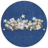 8' Navy Blue Beige Ivory And Taupe Round Presents Washable Indoor Outdoor Area Rug - Homeroots - Flyclothing LLC