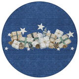 8' Navy Blue Beige Ivory And Taupe Round Presents Washable Indoor Outdoor Area Rug - Homeroots - Flyclothing LLC