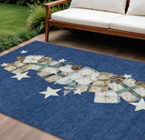 9' X 12' Navy Blue Beige Ivory And Taupe Presents Washable Indoor Outdoor Area Rug - Homeroots - Flyclothing LLC