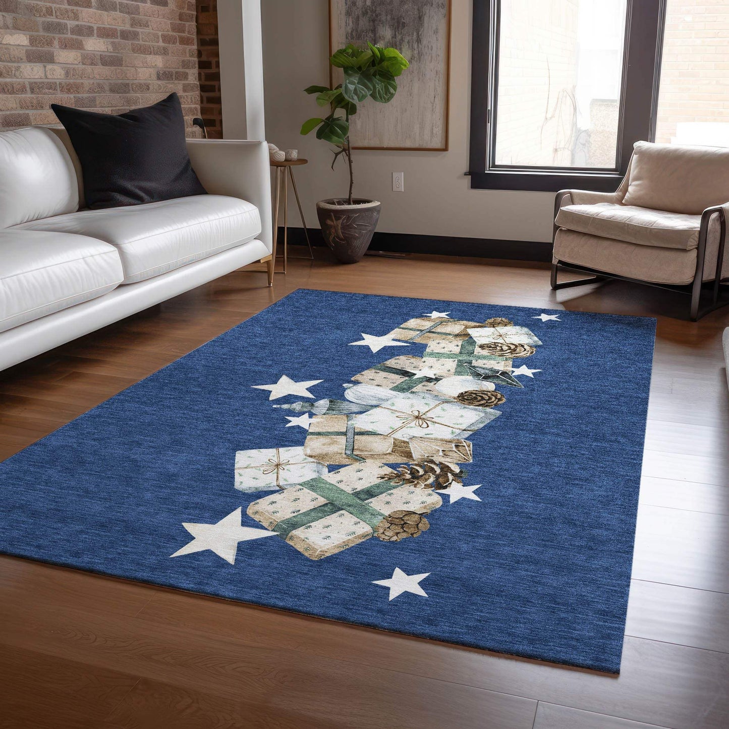 10' X 14' Navy Blue Beige Ivory And Taupe Presents Washable Indoor Outdoor Area Rug - Homeroots - Flyclothing LLC