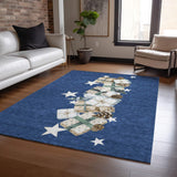 10' X 14' Navy Blue Beige Ivory And Taupe Presents Washable Indoor Outdoor Area Rug - Homeroots - Flyclothing LLC
