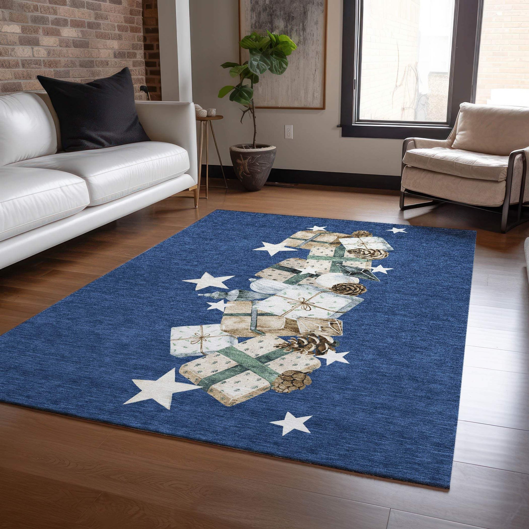 10' X 14' Navy Blue Beige Ivory And Taupe Presents Washable Indoor Outdoor Area Rug - Homeroots - Flyclothing LLC