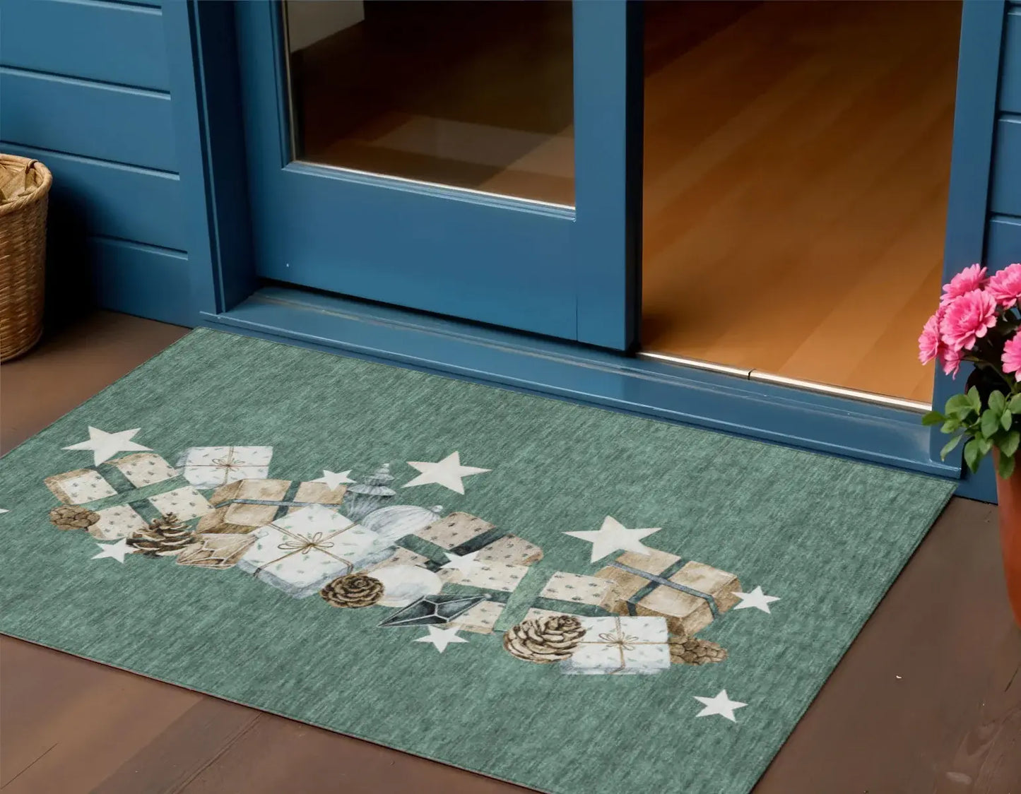 3' X 5' Pale Aqua Beige Ivory And Taupe Presents Washable Indoor Outdoor Area Rug - Homeroots - Flyclothing LLC