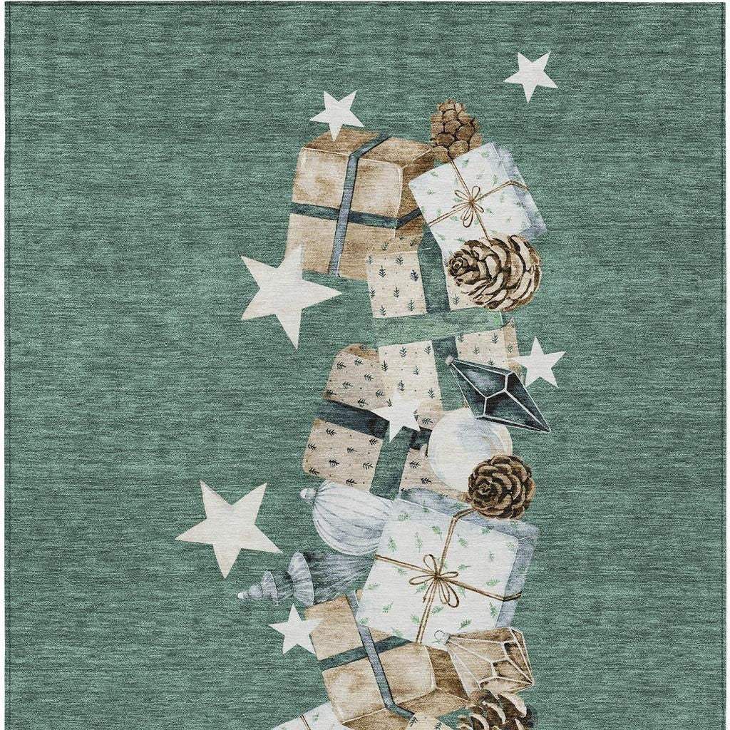 3' X 5' Pale Aqua Beige Ivory And Taupe Presents Washable Indoor Outdoor Area Rug - Homeroots - Flyclothing LLC