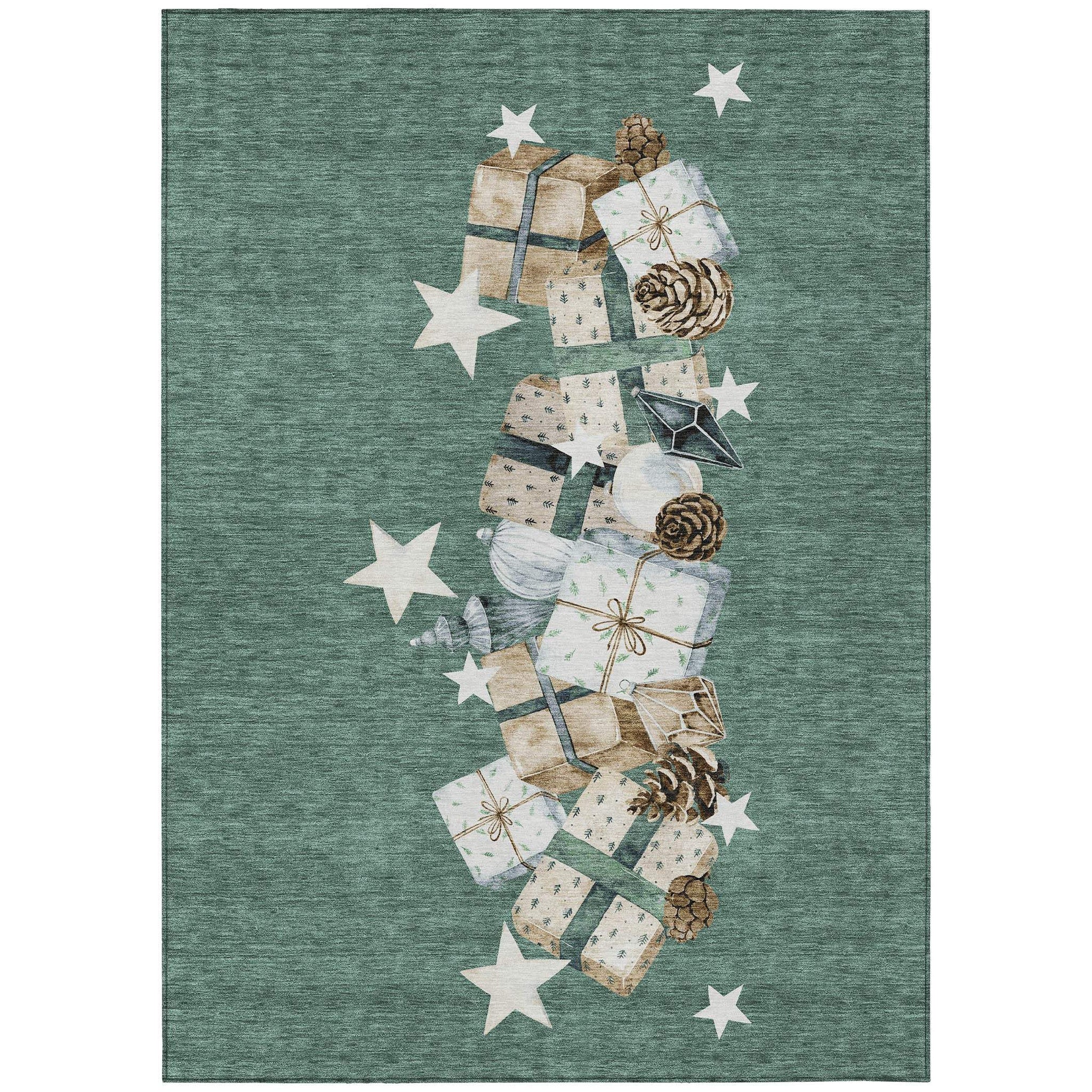 3' X 5' Pale Aqua Beige Ivory And Taupe Presents Washable Indoor Outdoor Area Rug - Homeroots - Flyclothing LLC