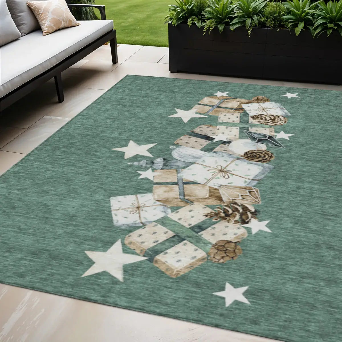 5' X 8' Pale Aqua Beige Ivory And Taupe Presents Washable Indoor Outdoor Area Rug - Homeroots - Flyclothing LLC