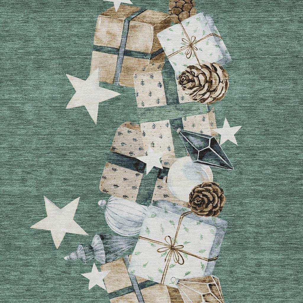 5' X 8' Pale Aqua Beige Ivory And Taupe Presents Washable Indoor Outdoor Area Rug - Homeroots - Flyclothing LLC