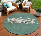 8' Pale Aqua Beige Ivory And Taupe Round Presents Washable Indoor Outdoor Area Rug - Homeroots - Flyclothing LLC