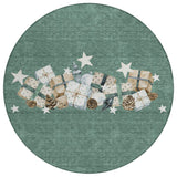 8' Pale Aqua Beige Ivory And Taupe Round Presents Washable Indoor Outdoor Area Rug - Homeroots - Flyclothing LLC