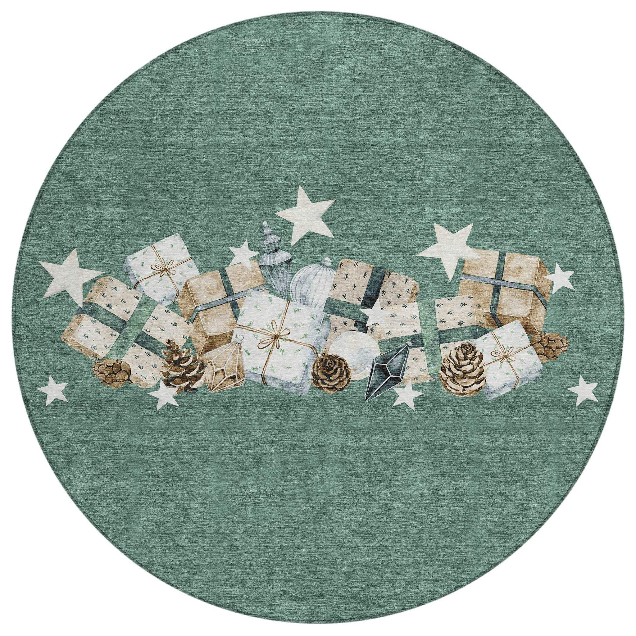 8' Pale Aqua Beige Ivory And Taupe Round Presents Washable Indoor Outdoor Area Rug - Homeroots - Flyclothing LLC