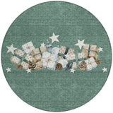 8' Pale Aqua Beige Ivory And Taupe Round Presents Washable Indoor Outdoor Area Rug - Homeroots - Flyclothing LLC