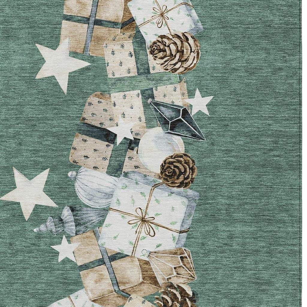 8' X 10' Pale Aqua Beige Ivory And Taupe Presents Washable Indoor Outdoor Area Rug - Homeroots - Flyclothing LLC