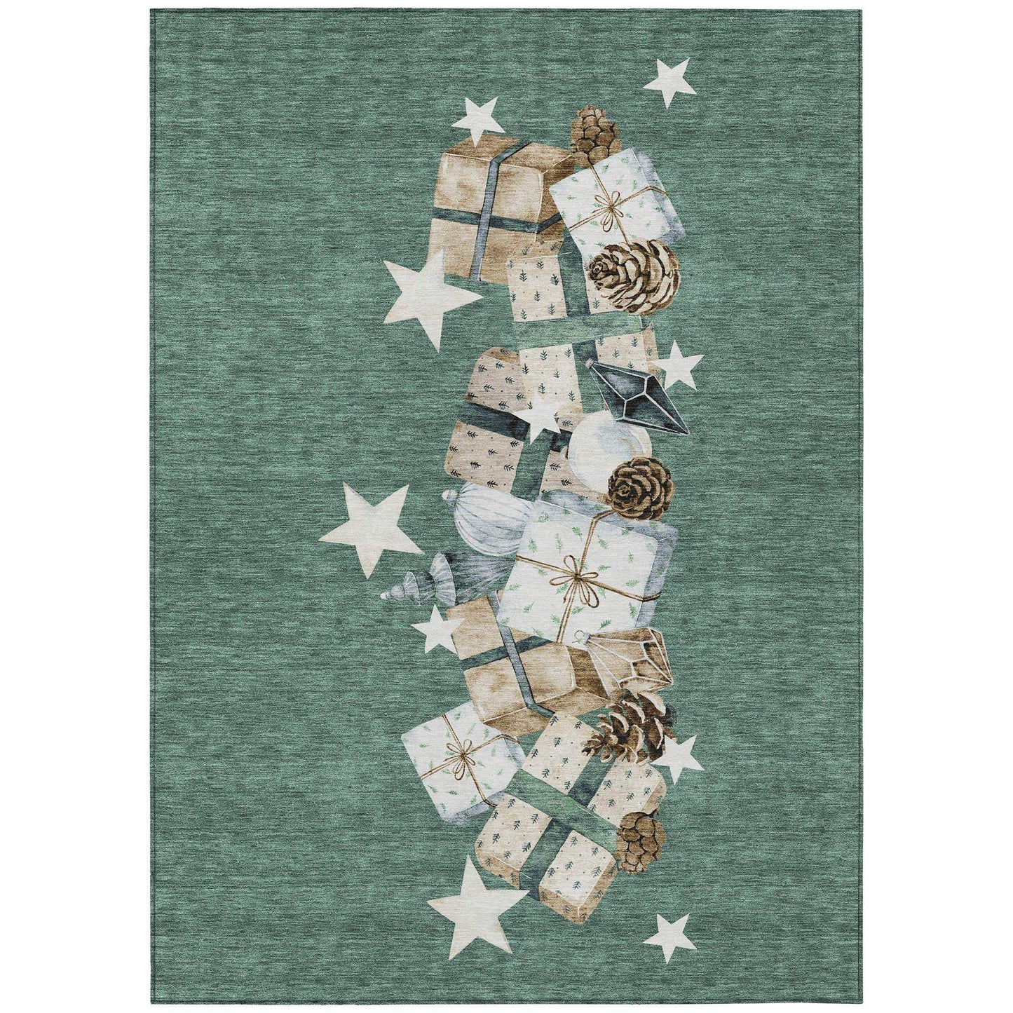 9' X 12' Pale Aqua Beige Ivory And Taupe Presents Washable Indoor Outdoor Area Rug - Homeroots - Flyclothing LLC