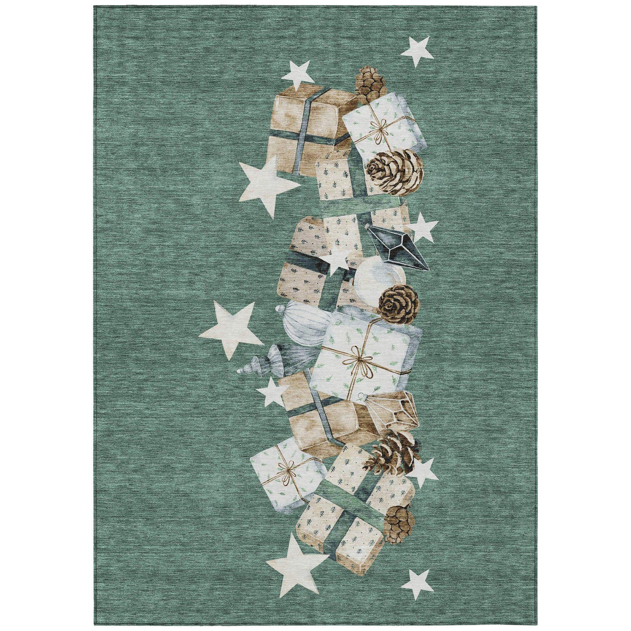 9' X 12' Pale Aqua Beige Ivory And Taupe Presents Washable Indoor Outdoor Area Rug - Homeroots - Flyclothing LLC