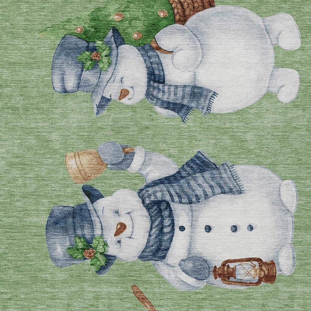 3' X 5' Artichoke Green Denim Blue And Ivory Snowmen Washable Indoor Outdoor Area Rug - Homeroots - Flyclothing LLC