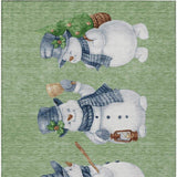 3' X 5' Artichoke Green Denim Blue And Ivory Snowmen Washable Indoor Outdoor Area Rug - Homeroots - Flyclothing LLC
