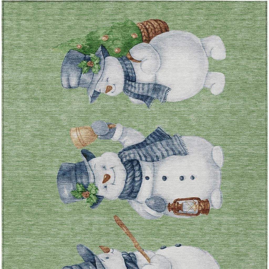 3' X 5' Artichoke Green Denim Blue And Ivory Snowmen Washable Indoor Outdoor Area Rug - Homeroots - Flyclothing LLC