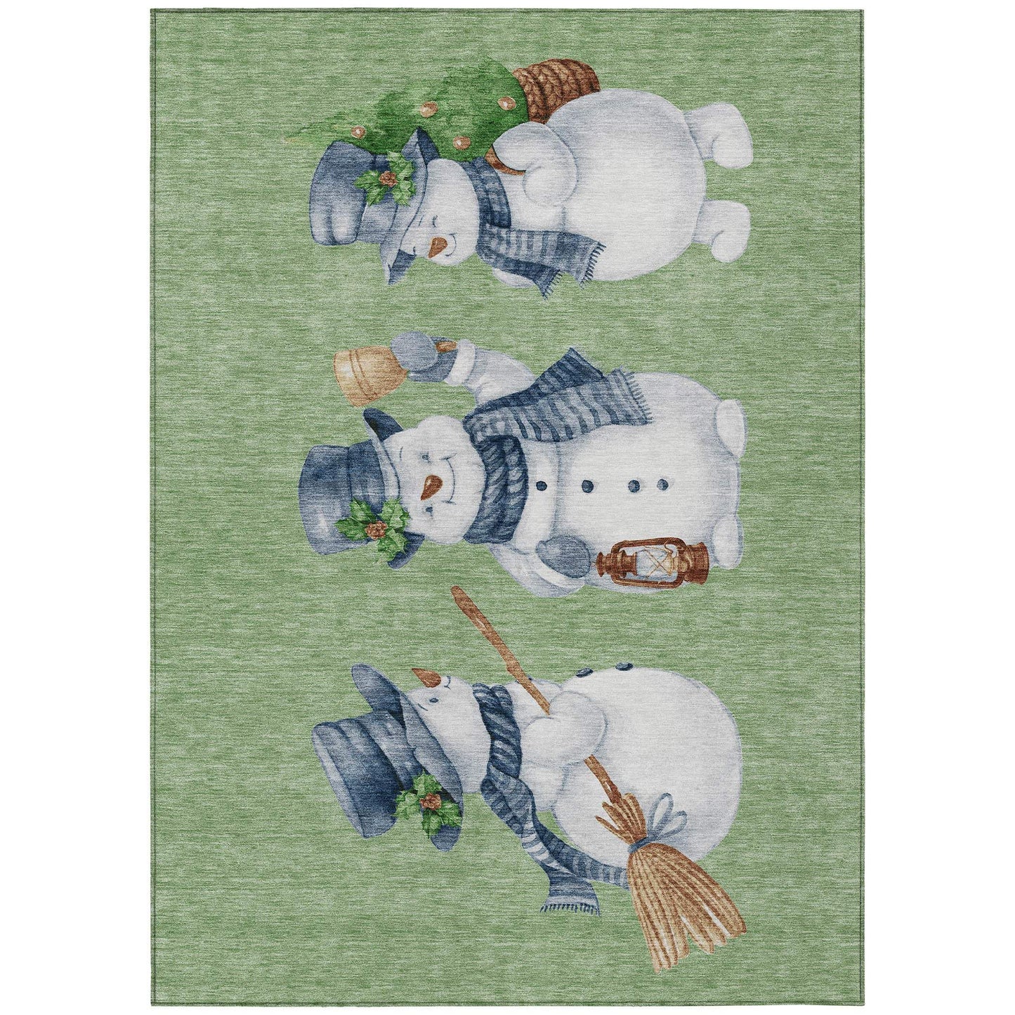 3' X 5' Artichoke Green Denim Blue And Ivory Snowmen Washable Indoor Outdoor Area Rug - Homeroots - Flyclothing LLC