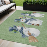 5' X 8' Artichoke Green Denim Blue And Ivory Snowmen Washable Indoor Outdoor Area Rug - Homeroots - Flyclothing LLC