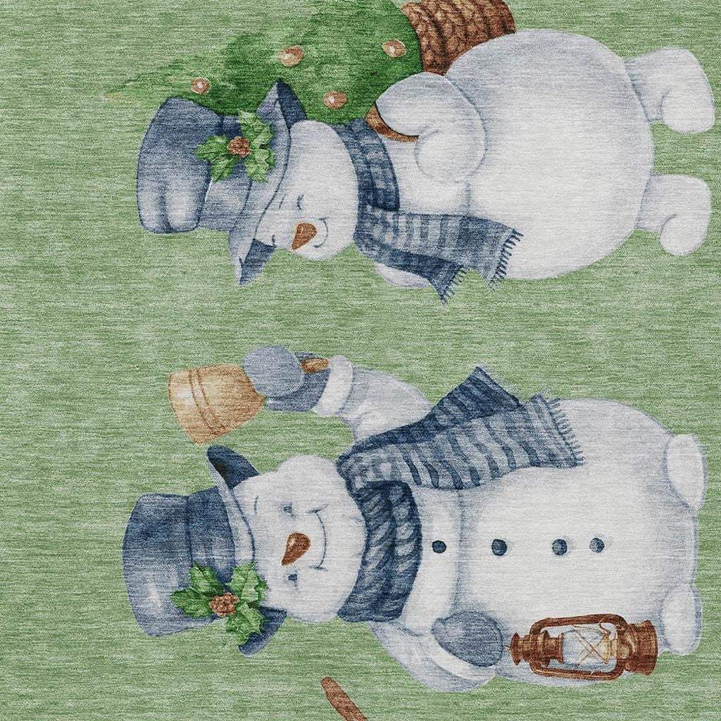 5' X 8' Artichoke Green Denim Blue And Ivory Snowmen Washable Indoor Outdoor Area Rug - Homeroots - Flyclothing LLC