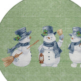 8' Artichoke Green Denim Blue And Ivory Round Snowmen Washable Indoor Outdoor Area Rug - Homeroots - Flyclothing LLC