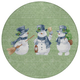 8' Artichoke Green Denim Blue And Ivory Round Snowmen Washable Indoor Outdoor Area Rug - Homeroots - Flyclothing LLC