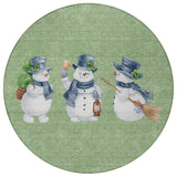 8' Artichoke Green Denim Blue And Ivory Round Snowmen Washable Indoor Outdoor Area Rug - Homeroots - Flyclothing LLC