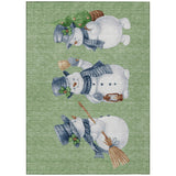 8' X 10' Artichoke Green Denim Blue And Ivory Snowmen Washable Indoor Outdoor Area Rug - Homeroots - Flyclothing LLC