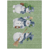 9' X 12' Artichoke Green Denim Blue And Ivory Snowmen Washable Indoor Outdoor Area Rug - Homeroots - Flyclothing LLC