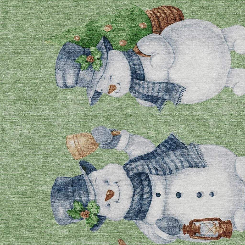 9' X 12' Artichoke Green Denim Blue And Ivory Snowmen Washable Indoor Outdoor Area Rug - Homeroots - Flyclothing LLC