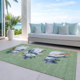 9' X 12' Artichoke Green Denim Blue And Ivory Snowmen Washable Indoor Outdoor Area Rug - Homeroots - Flyclothing LLC