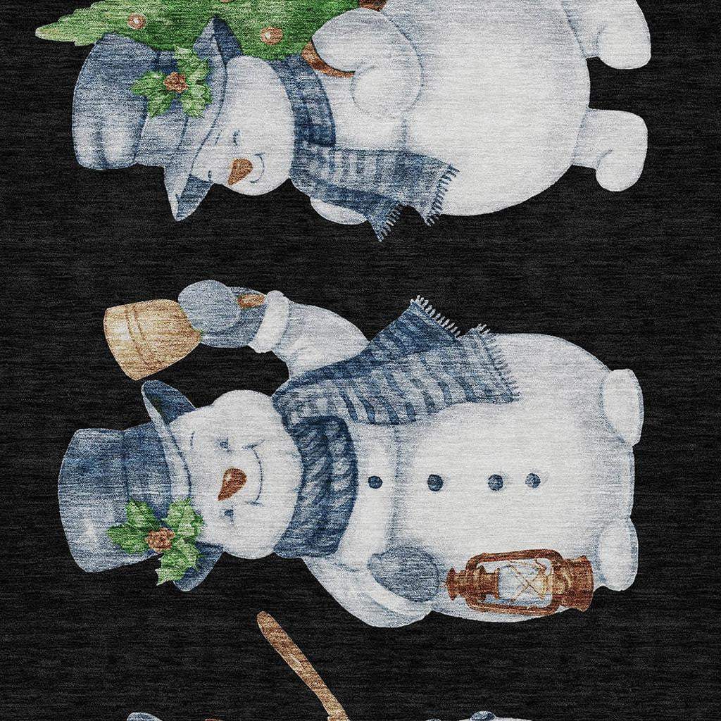 3' X 5' Black Denim Blue And Ivory Snowmen Washable Indoor Outdoor Area Rug - Homeroots - Flyclothing LLC