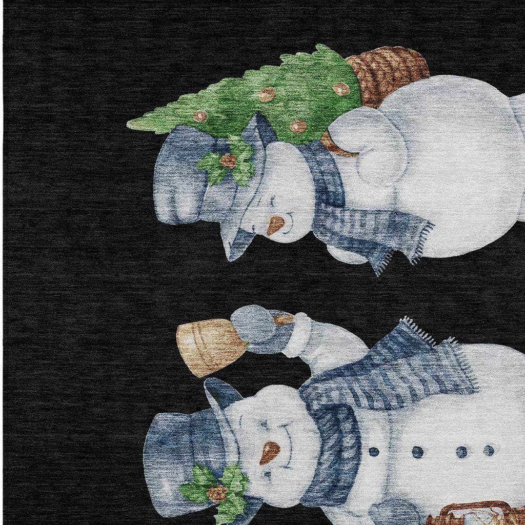 5' X 8' Black Denim Blue And Ivory Snowmen Washable Indoor Outdoor Area Rug - Homeroots - Flyclothing LLC