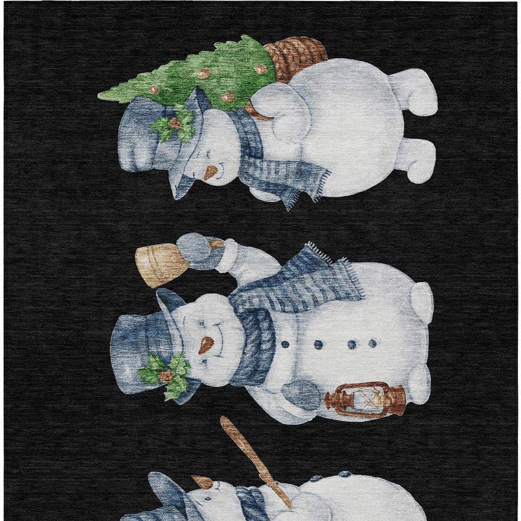 5' X 8' Black Denim Blue And Ivory Snowmen Washable Indoor Outdoor Area Rug - Homeroots - Flyclothing LLC