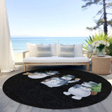 8' Black Denim Blue And Ivory Round Snowmen Washable Indoor Outdoor Area Rug - Homeroots - Flyclothing LLC