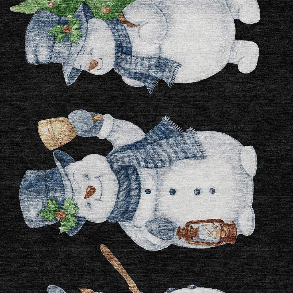 8' X 10' Black Denim Blue And Ivory Snowmen Washable Indoor Outdoor Area Rug - Homeroots - Flyclothing LLC